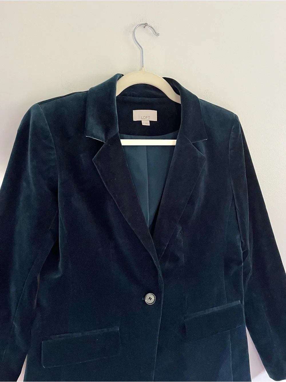 LOFT Women’s Teal Velvet Button Front Blazer Jacket Work Office Career Festive 0